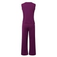 thumbnail image 6 of Prolriy Pant Suits for Women, Women's Trendy 3 Piece Set Long Sleeve Cardigan Sleeveless Top & Wide Leg Pants Business Casual Outfits for Women Purple M, 6 of 6