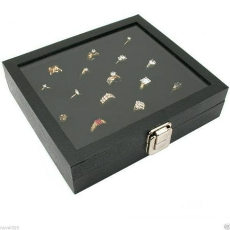 Novel Box Glass Top Display Case 36 Slot Ring Insert Liner New