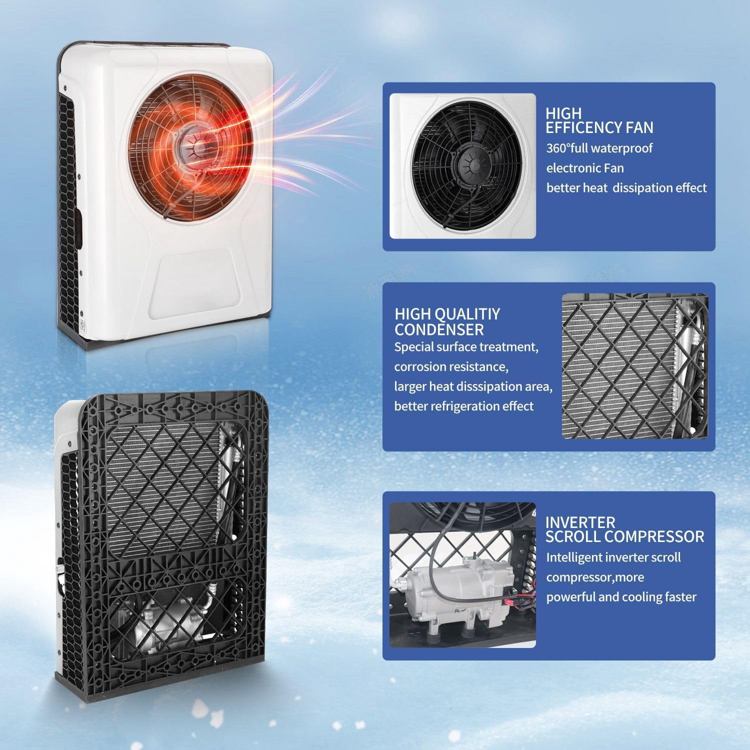 TOPTENG 12000 BTU 12V DC Split Parking Air Conditioner For RV Truck Vans Forklift Excavator Crane Construction Vehicle