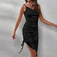 thumbnail image 5 of SWSMCLT Women's Ruched Asymmetric Dresses Sleeveless Drawstring Bodycon Club Dress Night Out Outfit Midi Black 12, 5 of 5
