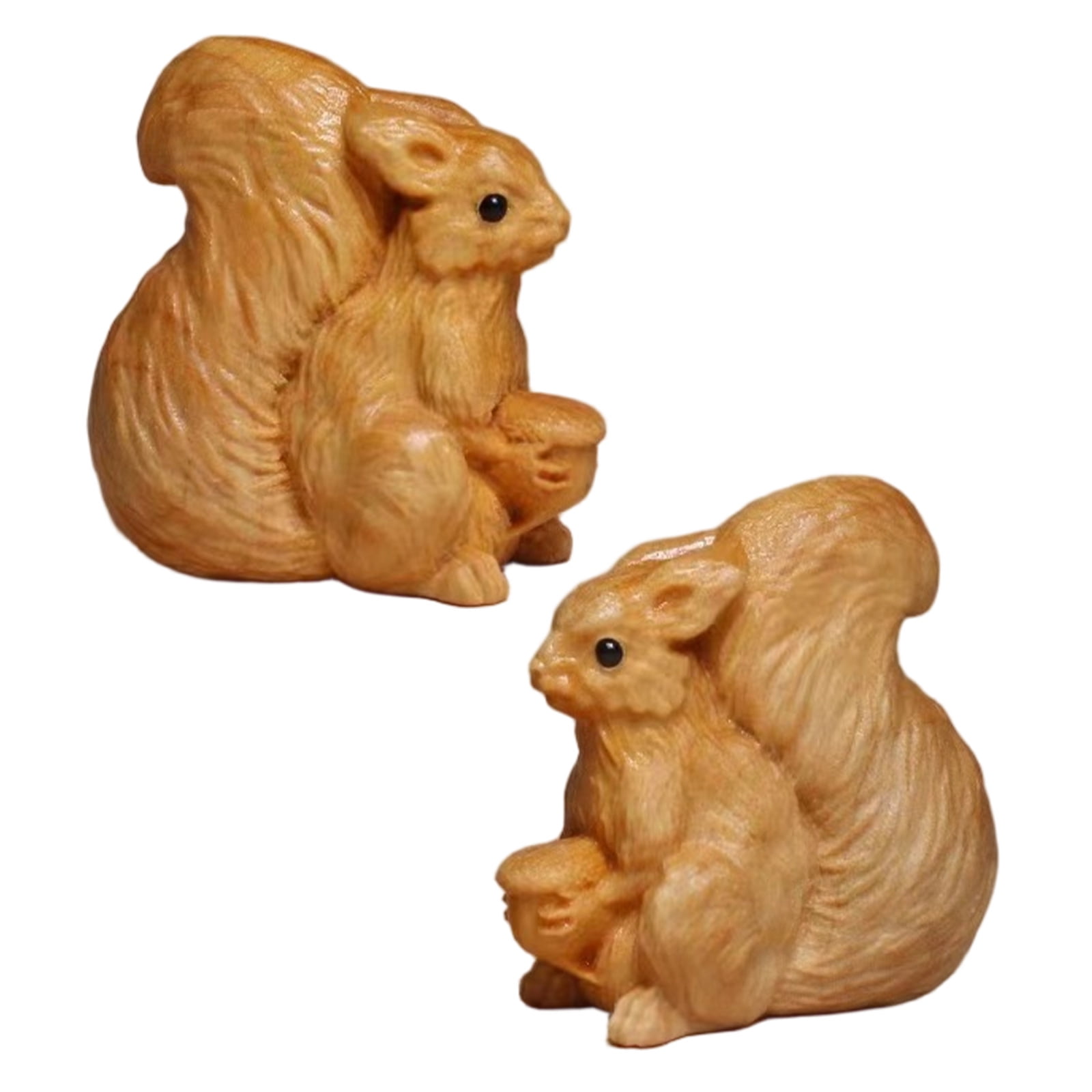 Luxshiny 2Pcs Small Figurines for Crafts Light Brown Wood Carved Squirrel Statue Decoration for Desk