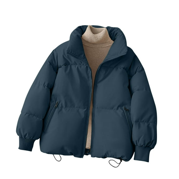 Women Puffer Jacket Winter Warm Zip Up Quilted Short Down Jackets Lightweight Stand Collar Fashion Casual Coats