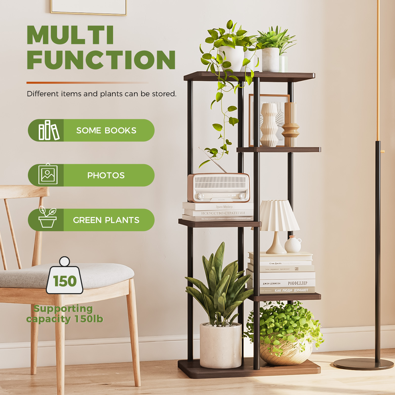 Bamworld 5 Tier Metal Planter Indooroutdoor Plant Display Black Corner Shelf For Multiple 1373