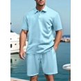 thumbnail image 5 of Men's Textured Short Sleeve Collared Shirt & Shorts Set Light Blue XL, 5 of 6