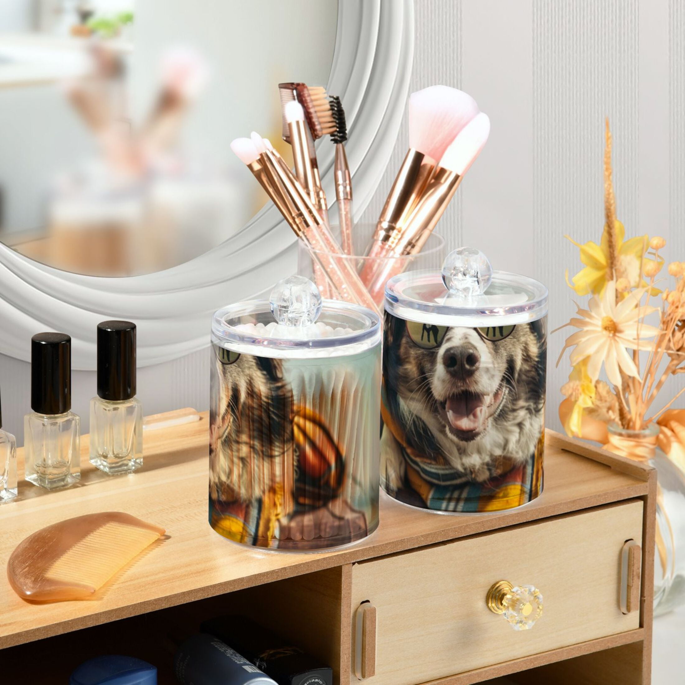 Ckdifva Traveling Dog Storage Jar with Lid Acrylic Organization Storage Containers Set of 4