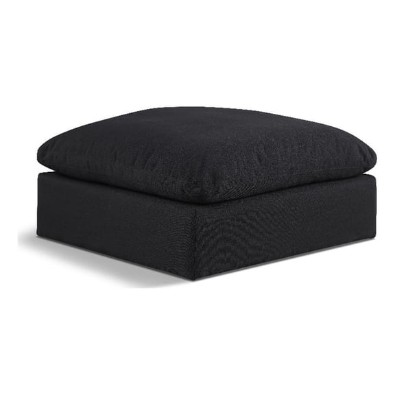 Meridian Furniture Comfy Black Linen Textured Fabric Ottoman