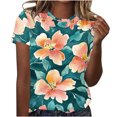 thumbnail image 1 of Camiseta de Cuello Redondo de Manga Corta con Impresión Floral para las Mujeres, Blusa de Poliéster Suave de Estilo de Vacaciones para el Uso Diario de Primavera Y Otoño, 1 of 5