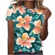 thumbnail image 1 of Camiseta de Cuello Redondo de Manga Corta con Impresión Floral para las Mujeres, Blusa de Poliéster Suave de Estilo de Vacaciones para el Uso Diario de Primavera Y Otoño, 1 of 5