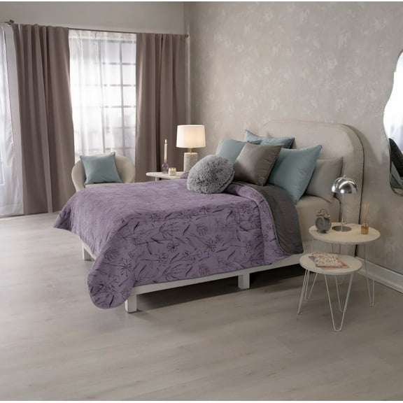 LAVENDER FLOWERS BLANKET WITH SHER SOFTY THICK AND WARM KING SIZE MADE IN MEXICO