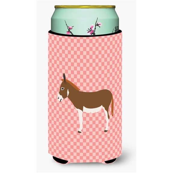 Miniature Mediterranian Donkey Pink Check Tall Boy Beverage Insulator Hugger