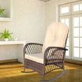 thumbnail image 3 of Outdoor Patio Rattan Rocking Chair ,All-Weather Wicker Rocking Chair for Porch,with Thick Cushions, Wide Seat, , Balcony & Backyard Patio Furniture,Brown, 3 of 12