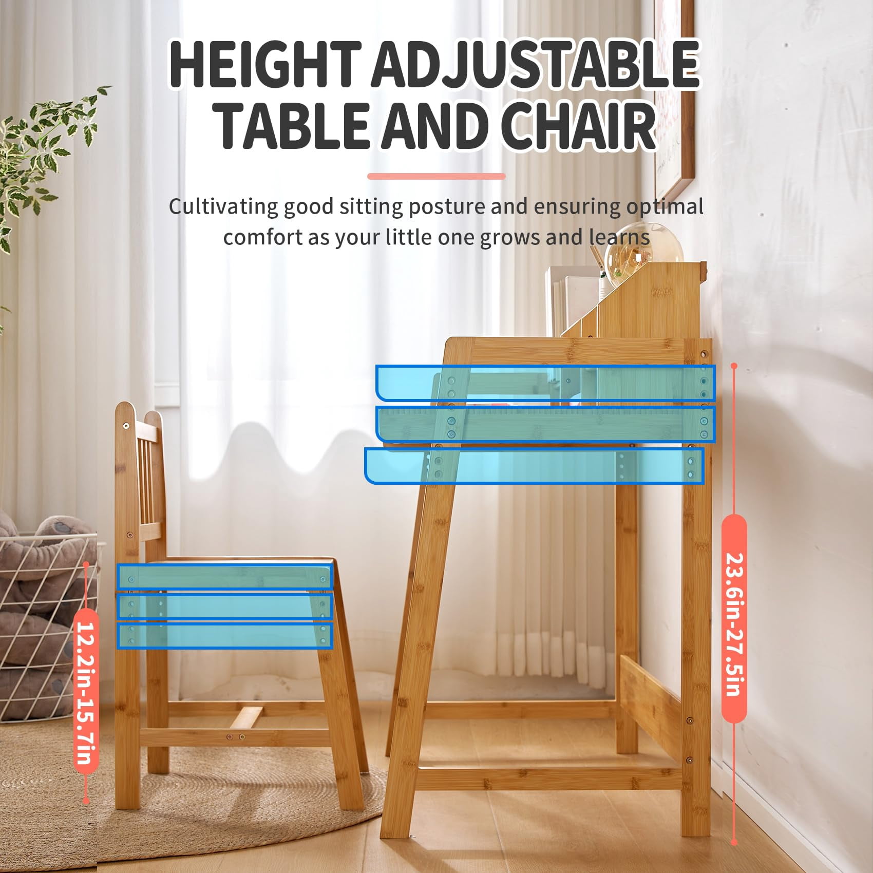 UNICOO® Kid Desk and Chair Set - Durable Kids Desk with Chair - Modern Kids Study Desk and Chair Set - Ideal for Homework and Art Projects (Nature 01)