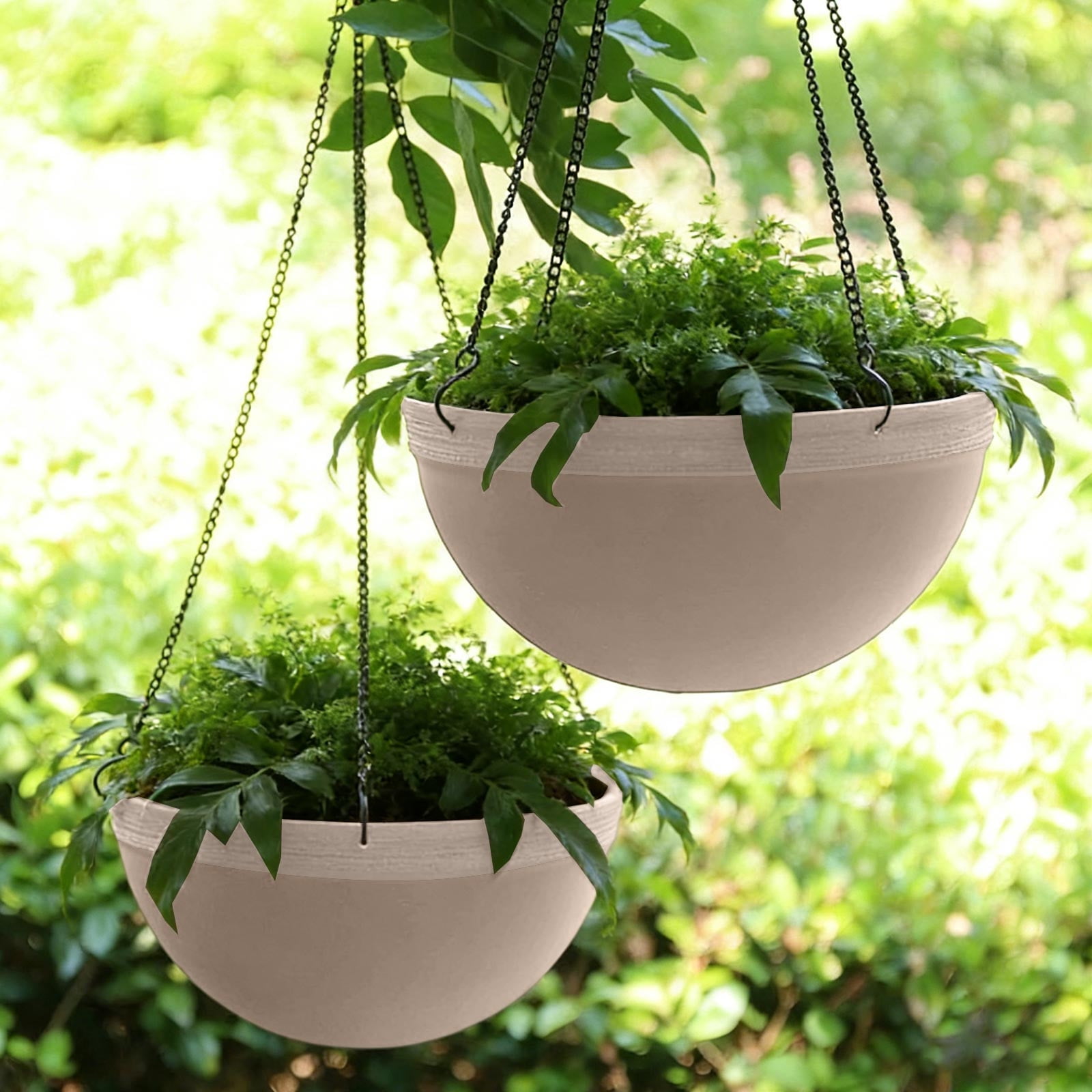 Red Beige Hanging Flower Pot for Ivy Succulents Plants, Large Plastic Garden Planter Basket with Chain, Outdoor Indoor Lazy Person Gardening Decor for Patio Balcony Porch Wall