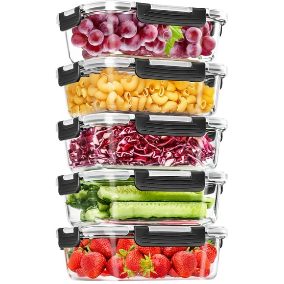 Recipientes de vidrio para almacenamiento de alimentos Skroam, 5 paquetes de 1040 ml con tapas