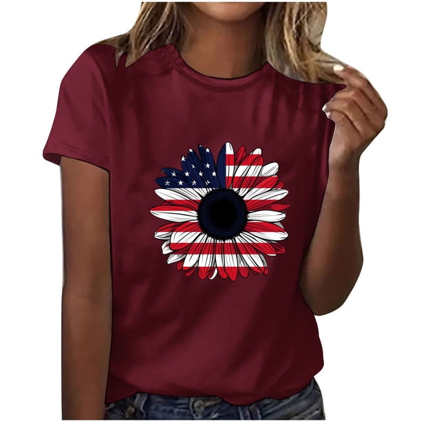 Camisetas de Manga Corta para Mujeres de Longitud Regular de Poliéster Sólido, Camiseta de Fiesta de Mayo Y Blusa Del Festival para la Primavera Y el Verano