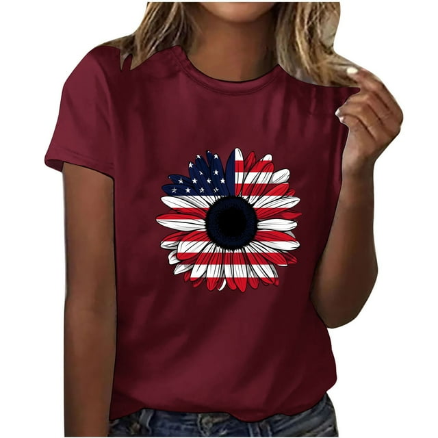 Camisetas de Manga Corta para Mujeres de Longitud Regular de Poliéster Sólido, Camiseta de Fiesta de Mayo Y Blusa Del Festival para la Primavera Y el Verano