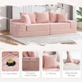 thumbnail image 6 of Oversized Boneless 4 Seats Sofa Couch with Cup Holder and Side Pockets, Upholstered Corduroy Sofa Couch Bed Cloud Couch with 3 Pillows and 2 Lumbar Pillows for Living Room, Apartmen, Pink, 6 of 9