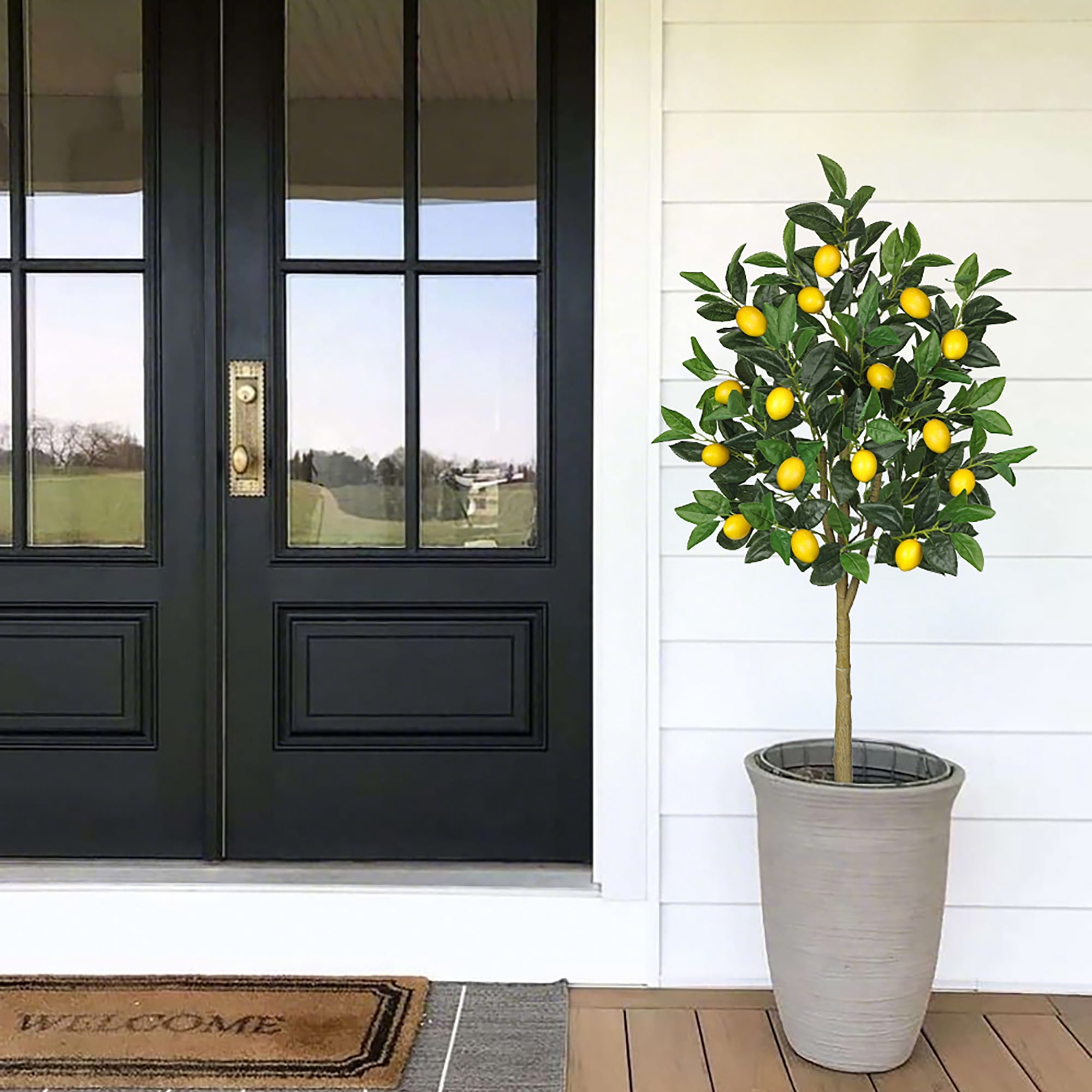 GnFlus 4Ft Artificial Lemon Trees Large Artificial Tree with White Ceramic Pot Faux Lemons Citrus Tree Fake Floor Plants Indoor kitchen Lemon Home Decor