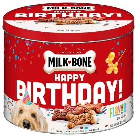 UPC: 0079100901357 | Milk-Bone Flavor Snacks Dog Birthday Treats  Small Biscuits  36 oz. Tin