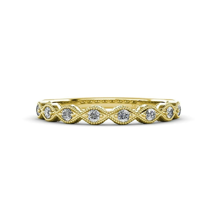 Vintage 14K Yellow Gold Sapphire & Diamond Band Ring Size 6.5