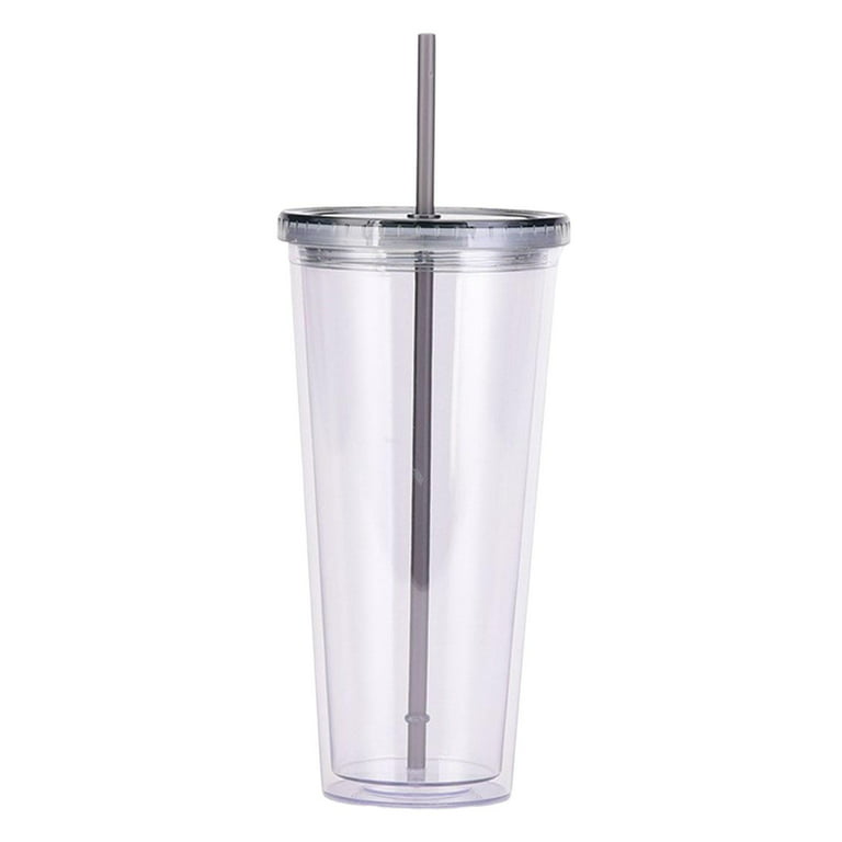 Clear Tumbler with Straw and Lid Reusable Water Jug Large Wide Mouth Gray 