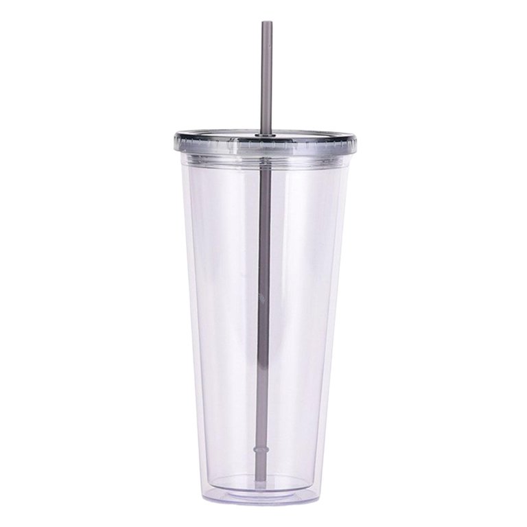 Clear Tumbler with Straw and Lid Reusable Water Jug Large Wide Mouth Gray 