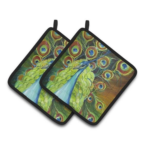 Carolines Treasures JMK1209PTHD Peacock Pair of Pot Holders , 7.5HX7.5W, multicolor