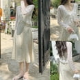 thumbnail image 4 of Women Summer Long Sleeve Lace Shrug Tie Knot Front Striped Mesh Cropped Cardigan Beachwear Ruffle Trim Solid Color Sheer Cover Up for Jacket, 4 of 19