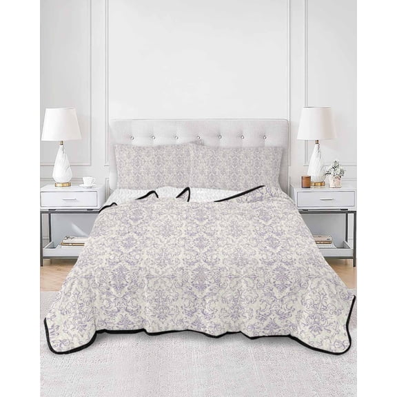 Quilts Twin XL Size, Boho Purple Pattern Soft Comforter Bedding Set for Bed, Modern Geometric Southwestern Vintage Lightweight Quilted Bedspread with Pillow Cover(2 Pieces) for All Season, 68x98 Inch