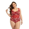 thumbnail image 2 of Odeerbi Plus Size One Piece Swimsuit for Women Tummy Control Bathing Suit High Cut Swimwear Oversized Jumpsuit Retro Vintage Ethnic Style Print Beachwear Red, 2 of 6