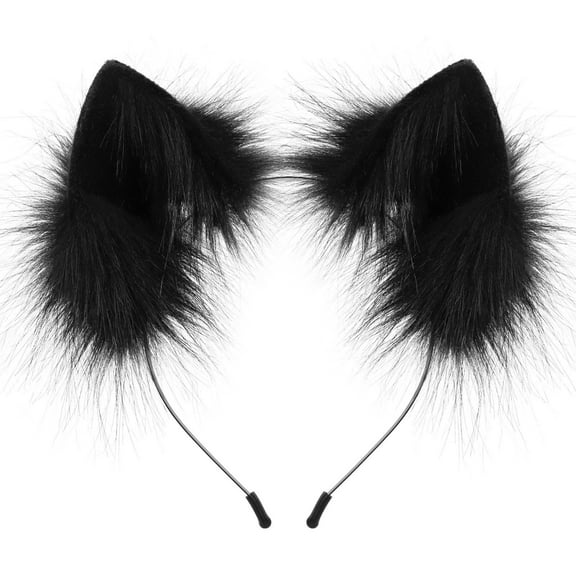 Handmade Animal Cat Ears Headband Furry Wolf Hairhoop Headwear for Party Dress-Up