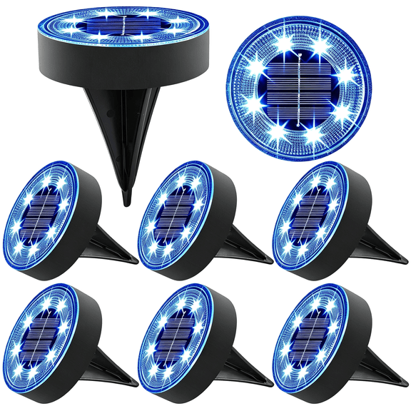 HIBIBUD Solar Ground Lights Outdoor Waterproof,8 Pack 8 Led,Blue | Solar Powered Garden Lights Disc Landscape Lighting Outdoor for Patio Pathway Lawn Yard Driveway Walkway Outside