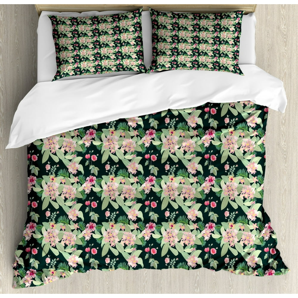 Magnolia King Size Duvet Cover Set, Botanical Garden Art Design with