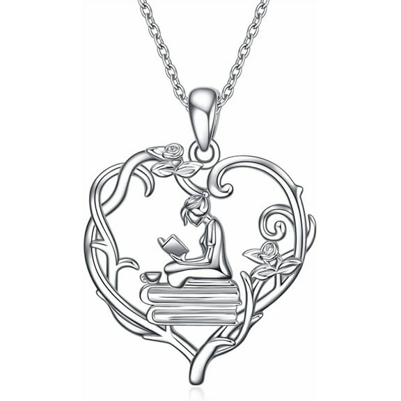 DOLIOX 925 Sterling Silver Book Lover Necklace Reading Pendant for Women Graduation Gift Jewelry for Student Friends Classmate