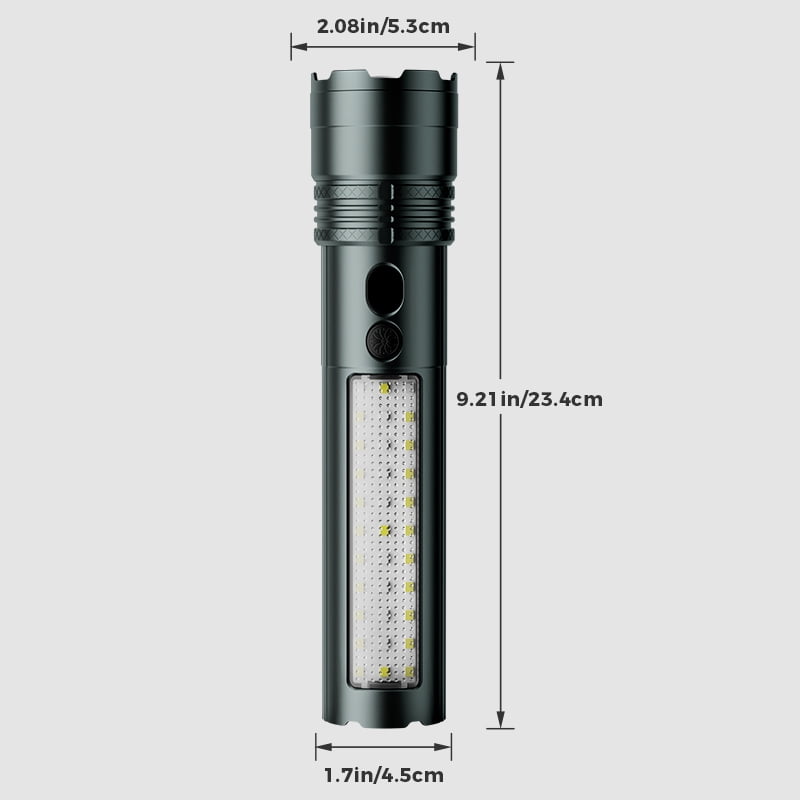 SKYFIRE Dual-Light Source Flashlight with Side Light, 7500mAh Power Bank Function, Type-C Charging, Zoomable, Digital Display, 6-Level Dimming, Outdoor Emergency Warning Light