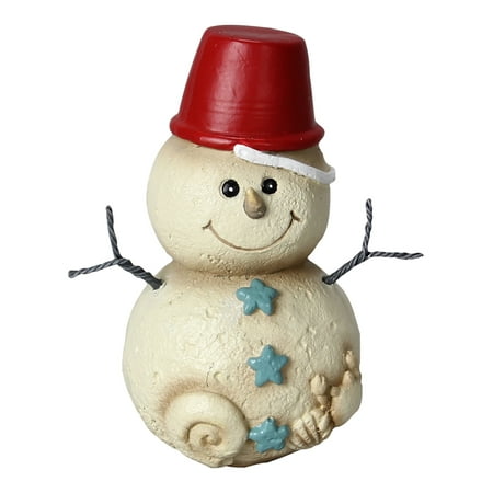 Coastal Christmas Beach Sand Pail Hat on Baby Snowman 5 Inch Tabletop Figurine