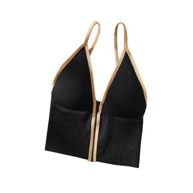 Diconna Women Solid Color Ribbed Bra Zipper Low Cut Sleeveless Backless Bra