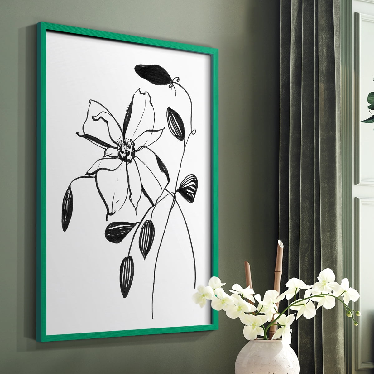 Wild Clematis II Framed Print in Green Solid Wood 8 x 10 Framed Print