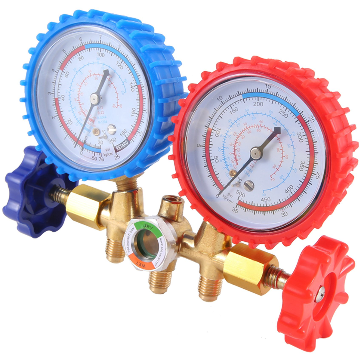 Manifold Gauge Set, 3 Way AC Diagnostic Manifold Gauge Set for R410A/R22/R134A/R404A Refrigerant,Automotive AC Manifold
