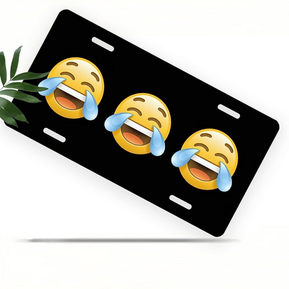 Laughing Emojis Front License Plate, Metal License Plate, Funny Standard Plates Personalized Novelty Decorative For Men/Women/Boys/Girls Car 6×12 Inch