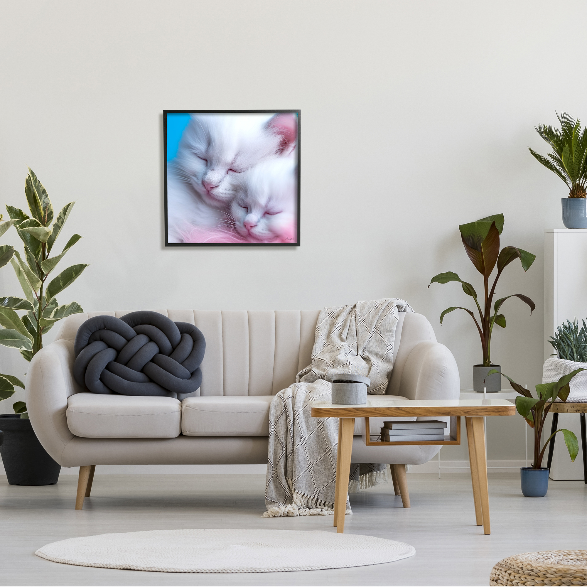 Stupell Industries Tucked In White Cats Animals & Insects Painting Black Framed Art Print Wall Art, 24 x 24