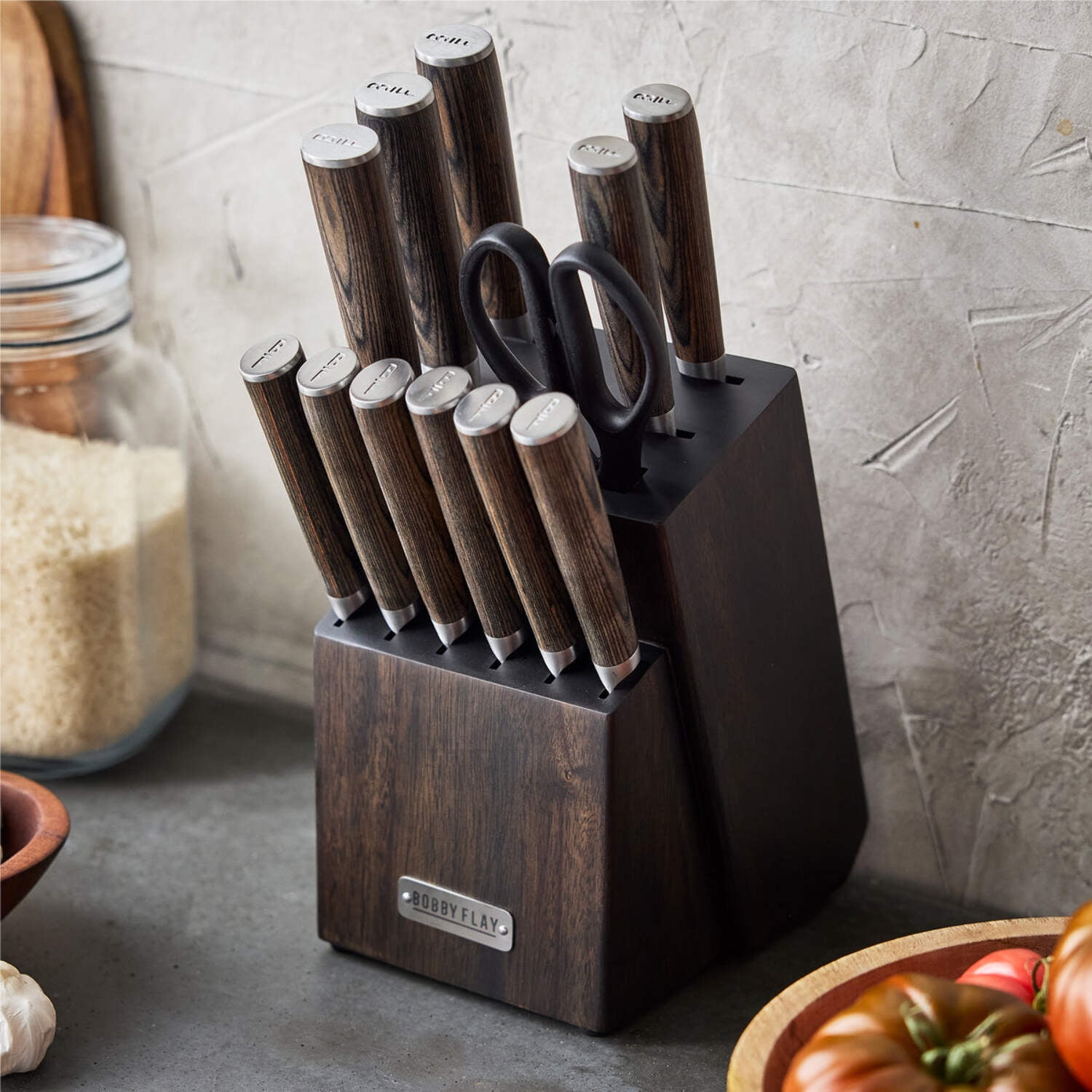 GreenPan Bobby Flay 13 Piece Stainless Steel Cutlery Knife Block Set, Acacia Wood Block, Wood Handle