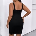 thumbnail image 4 of AURA Plus Size Womens Black V Neck Sleeveless Ruched Bodycon Mini Dress High Waist Knitted Sweet Spicy, 4 of 5