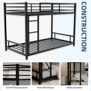 Metal Twin over Twin Bunk Bed, UHOMEPRO Heavy Duty Metal Bunk Bed Frame with Safety Guardrails, Built-in Ladder, Noise-Reduced Slats, Low Profile Bunk Bed for Kids, Teens Bedroom, Black