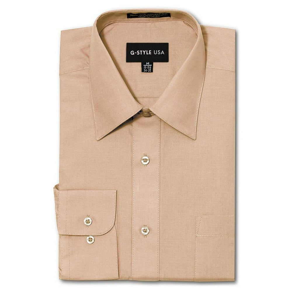 G-Style USA - G-Style USA Men's Regular Fit Long Sleeve Solid Color Dress Shirts - BLUSH - Small