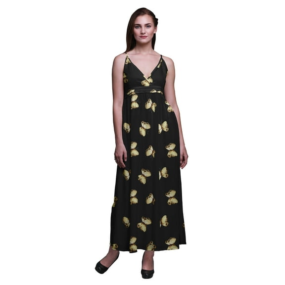 Bimba Butterfly Women Printed Sleeveless Long Maxi Strappy Bohemian Beach Dress-Large