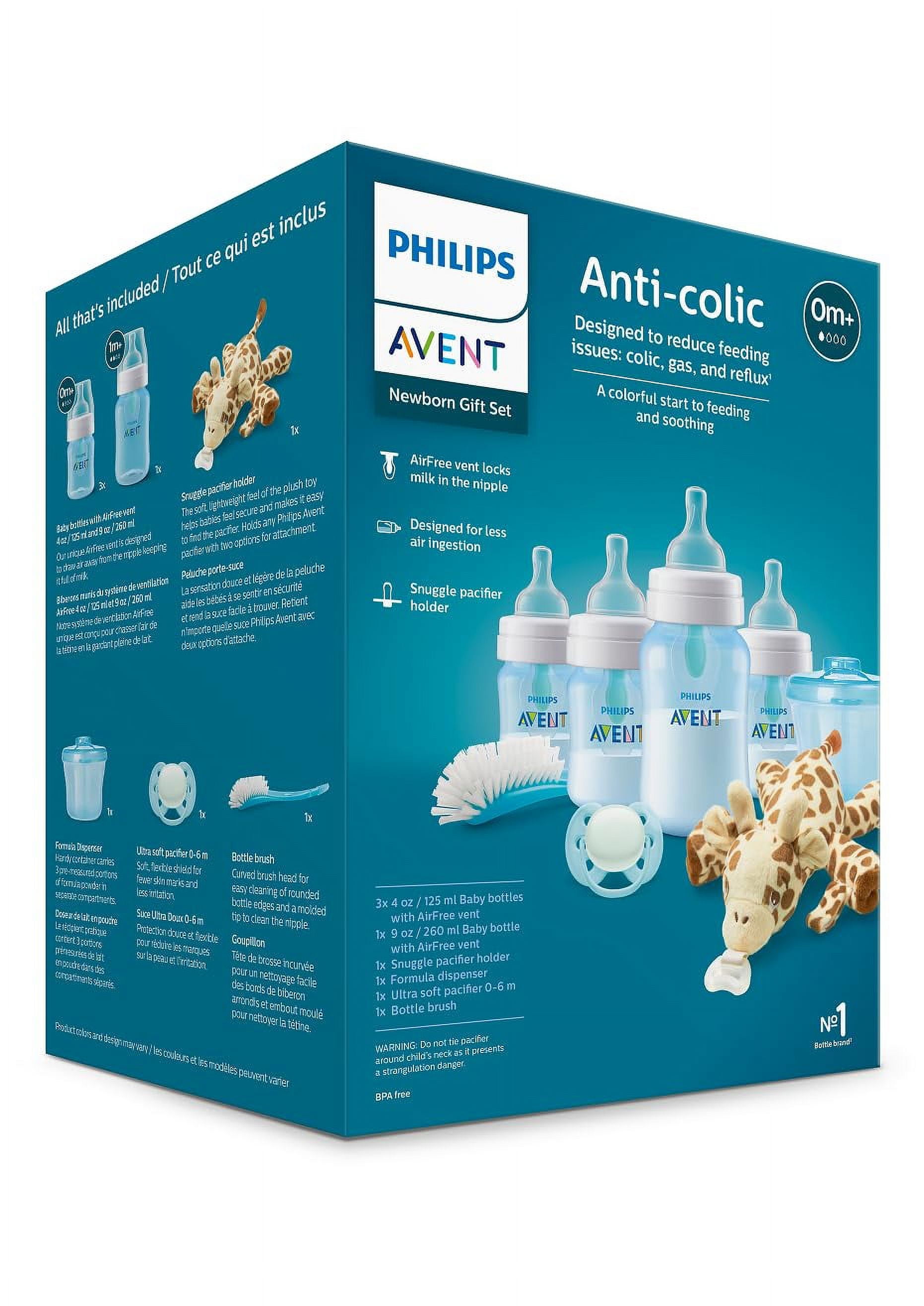 Philips AVENT Anti-Colic Baby Bottle with AirFree Vent Newborn Gift Set  with Snuggle, Blue, SCD Gift Set Blue 