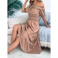 thumbnail image 6 of Women'S Summer Short Sleeves Ruffled Off Shoulder A-Line Midi Dresses Khaki L, 6 of 9