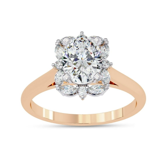 IGI Certified Lab Grown Diamond Engagement Ring | Center 8x6mm Oval Floral Style Halo Solitaire Anniversary Wedding Rings For Women 18K Solid Rose Gold | F-G, VS-SI Quality (1.30 Ctw) Size-9.5