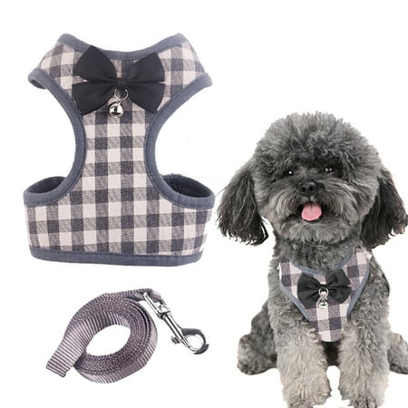 Feelers Pet Cat Dog Harness and Leash for Walking, Soft Adjustable Vest Harnesses, Grid, Gray